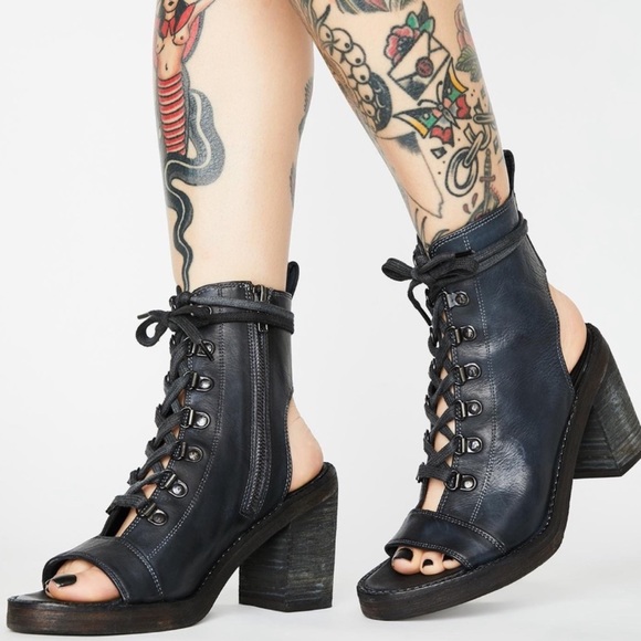 Free People City Of Lights Black Open Toe Lace Up Back Cut Out Heel Boots Sz 10 - Picture 4 of 16